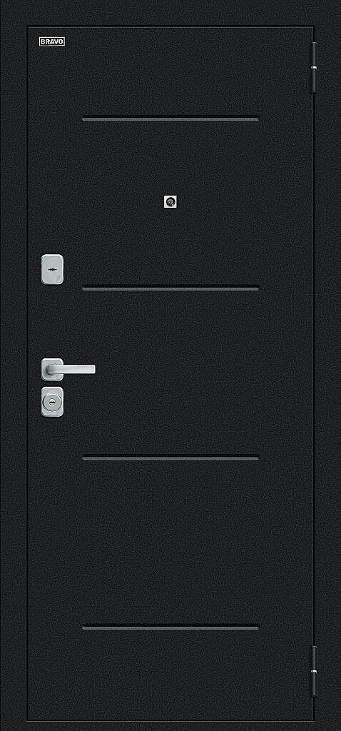 Фото Входная дверь Техно/BChrome Букле черное/Bianco Melinga BR6189 внешняя сторона